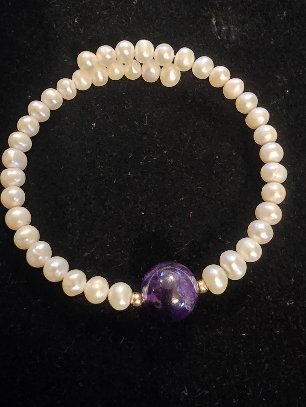 Genuine Pearl Wired Bracelet with  Amethyst 7 To 8 Inches